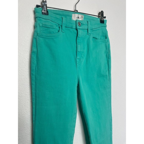 7 For All Mankind Size 26 Ultra High Rise Skinny Boot Jeans Atlantis Green Denim - Picture 6 of 13